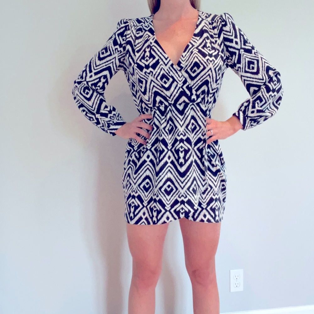 (M)-Honey Belle Long Sleeve Mini Faux Wrap Dress